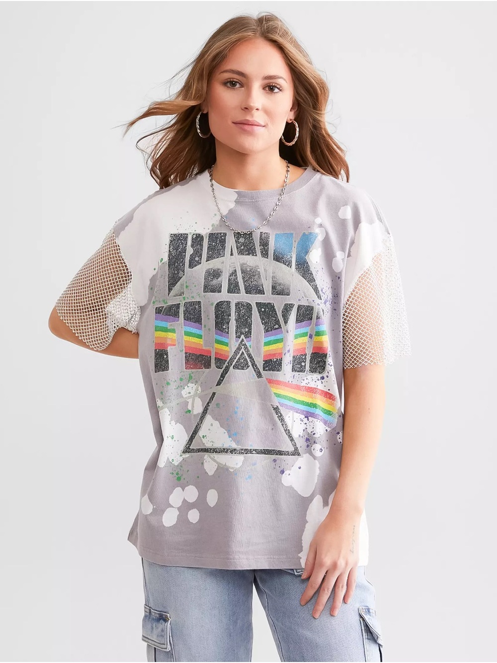 Buckle Gray Graphic Pink Floyd Tee with Rainbow Print